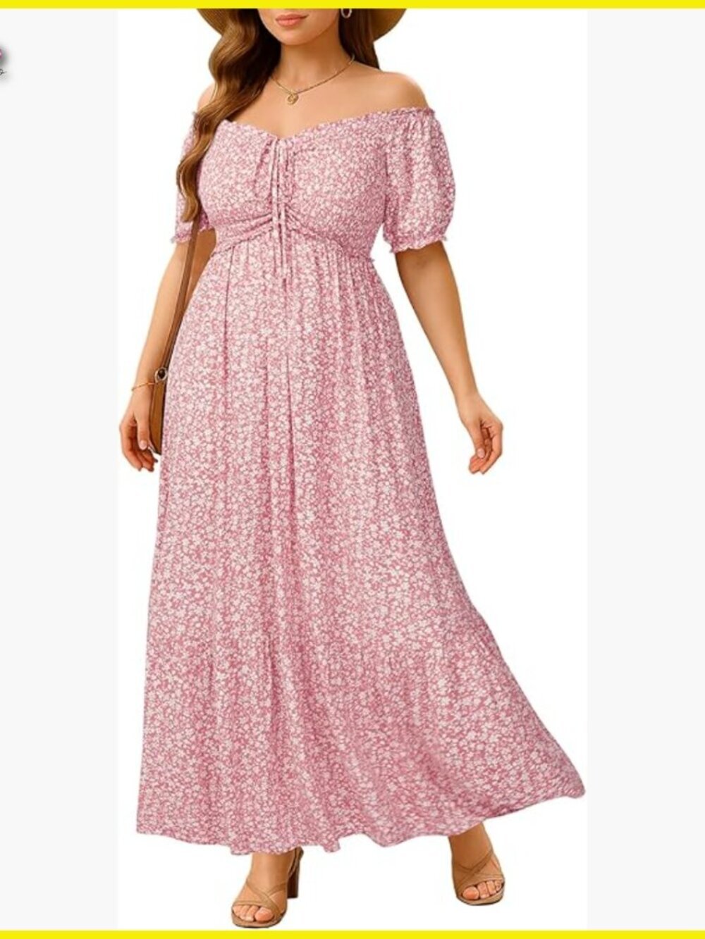 Plus Size Off Shoulder Puff Sleeve Maxi Dress Boho A Line Summer Casual